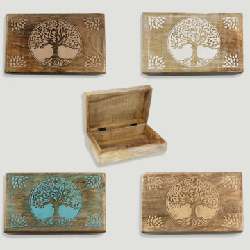 Caja madera Árbol de la Vida 21x13,5x6cm colores surtidos