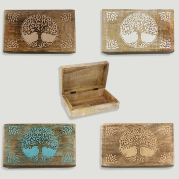 Coffret en bois Arbre de Vie 21x13,5x6cm coloris assortis