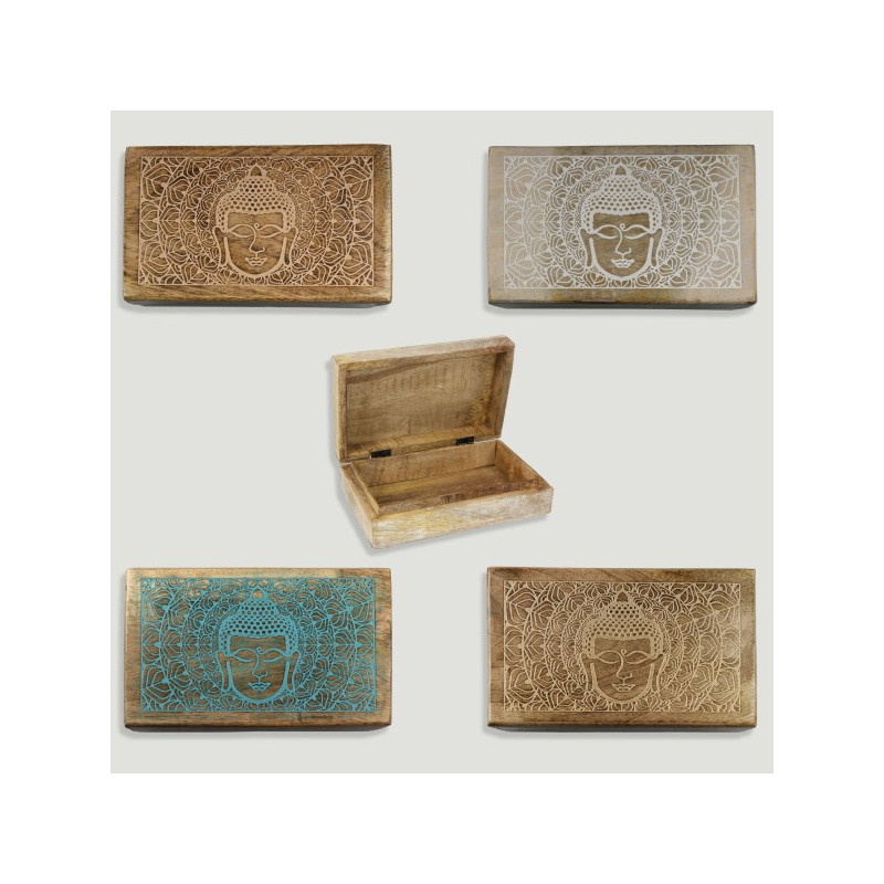 Caixa de madeira Cabeça de Buda 21x13,5x6cm cores sortidas Caixa de madeira Cabeça de Buda 21x13,5x6cm cores sortidas