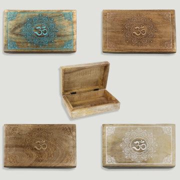 Boîte en bois OM Mandala 21x13,5x6cm couleurs assorties