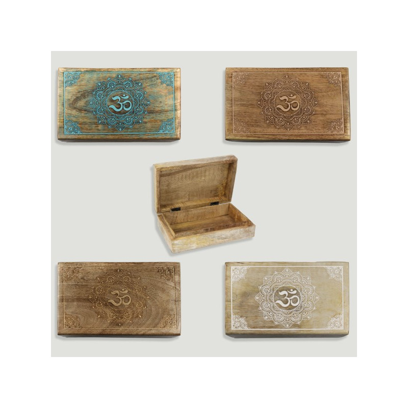 Caja madera OM Mandala 21x13,5x6cm colores surtidos Caja madera OM Mandala 21x13,5x6cm colores surtidos