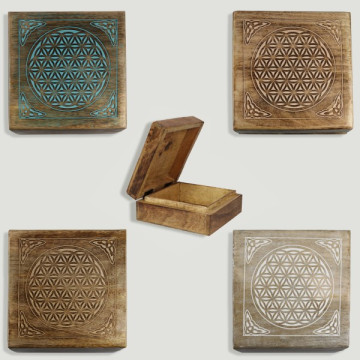 Flower of Life wooden box 18x18x8cm assorted colors