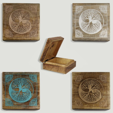 Tree of life wooden box – Yin Yang18x18x8cm assorted colors