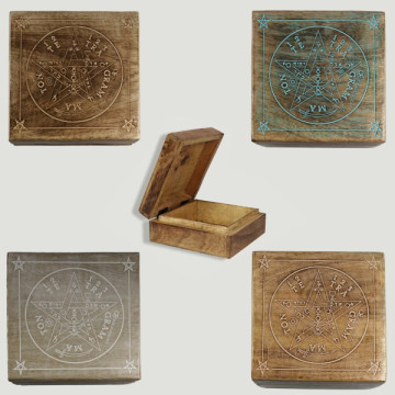 Boîte en bois Tetragamaton 18x18x8cm couleurs assorties
