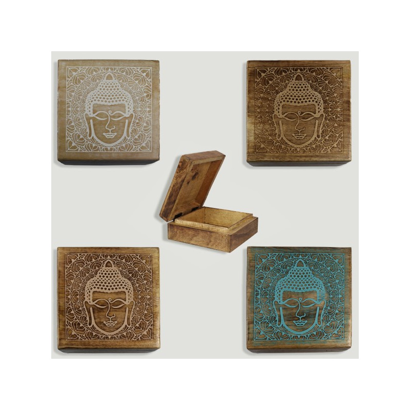 Buddha Head wooden box 18x18x8cm assorted colors Buddha Head wooden box 18x18x8cm assorted colors