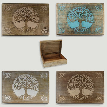 Coffret arbre de vie en bois 25x18x8cm coloris assortis