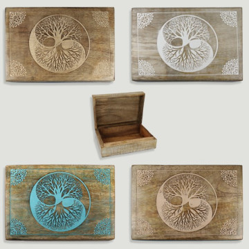 Coffret en bois arbre - Yin Yang 25x18x8cm coloris assortis