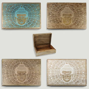 Buddha Head wooden box 25x18x8cm assorted colors