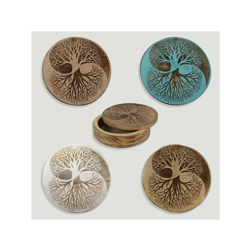 Caja madera tapa gira árbol Yin Yang 19,5cm colores surtidos Caja madera tapa gira árbol Yin Yang 19,5cm colores surtidos