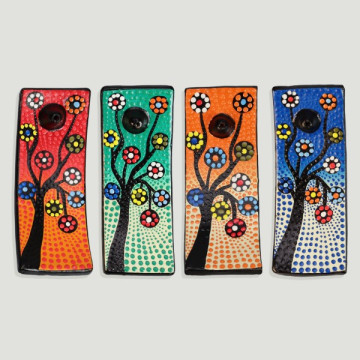 Terracotta incense holder tree of life model with dots 20x8cm assorted colors