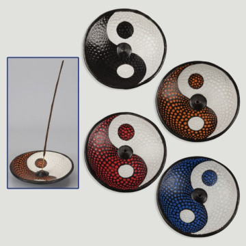 Terracotta incense holder Oval Yin Yang points 13cm assorted colors