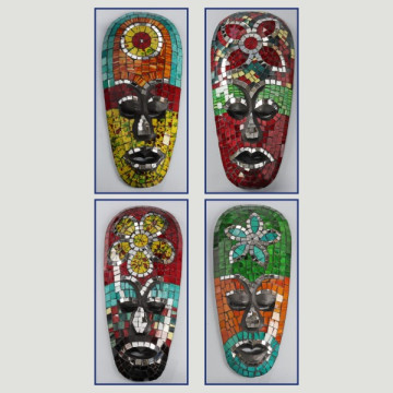 Wood+mosaic mask 13x30cm assorted colors