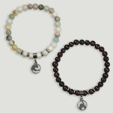 REPOSICIÓN de Pulseras del horóscopo:  abalorio acero+Hematite con Carácter de  Agua - Fuego