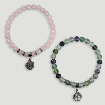 REPLACEMENT of Horoscope Bracelets: steel beads+Hematite with Flower and Tree of Life Character