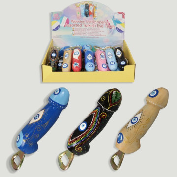 WOODEN OPENER BOTTLE. Turkish Eye Wooden Bottle Opener. 15cm