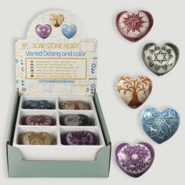 Carved Soap Stone Heart Display 6.5 cm assorted colors