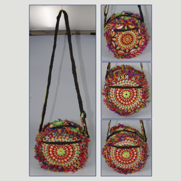 Bolso tela redondo con flecos 20x6cm modelos surtidos