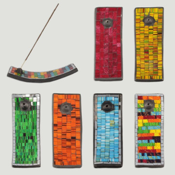 Rectangle mosaic incense holder assorted colors 20x7cm