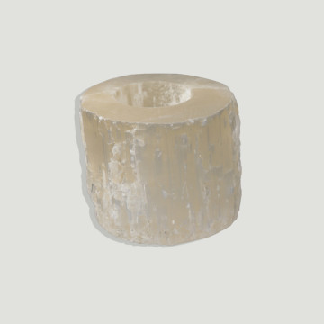 Yellow selenite. Unpolished round candle holder 8x8cm