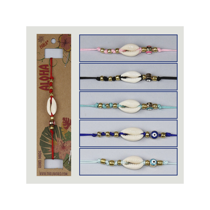Gancho 90. Pulsera ajustable. Modelo: cypraea y ojo turco Gancho 90. Pulsera ajustable. Modelo: cypraea y ojo turco