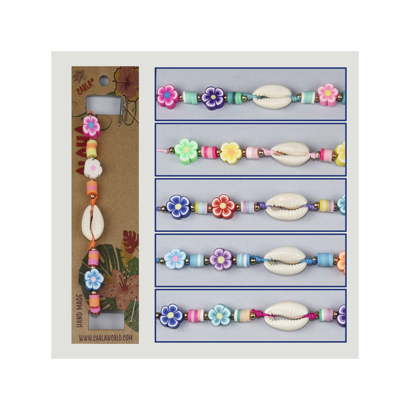 Gancho 92. Pulsera ajustable. Modelo: cypraea y flor Gancho 92. Pulsera ajustable. Modelo: cypraea y flor