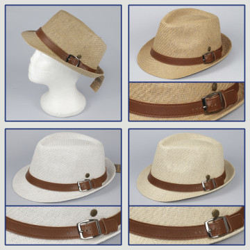 Crochet 11 - Couleur du chapeau : Ocre avec ruban en simili cuir – Ruban en simili cuir crème – Ruban en simili cuir blanc