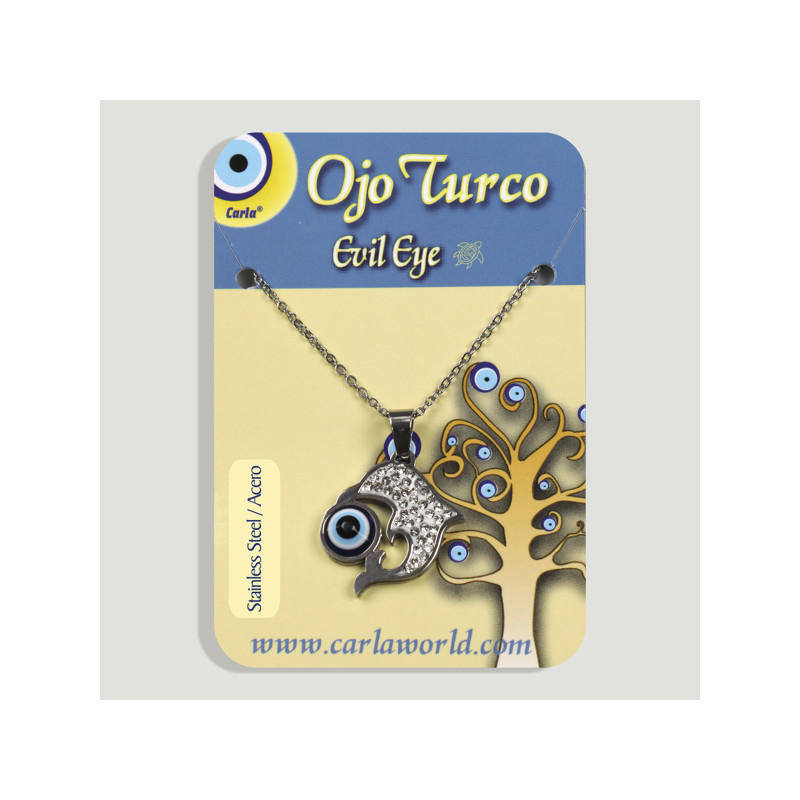 Crochet 20. Pendentif en acier argenté avec zircons. Oeil turc Crochet 20. Pendentif en acier argenté avec zircons. Oeil turc