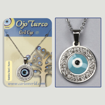 Hook 24. Silver steel pendant with zircons. Turkish eye