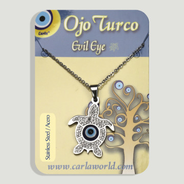 Hook 30. Silver steel pendant with zircons. Turkish eye