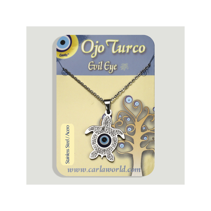 Gancho 30. Colgante acero plateado con circonitas. Ojo turco Gancho 30. Colgante acero plateado con circonitas. Ojo turco