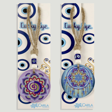 Gancho 43. Amuleto cristal. Ojo turco. 21/24cm