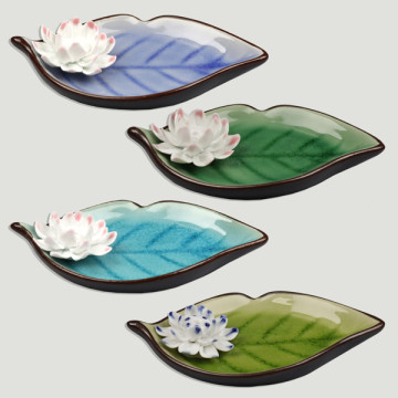 Ceramic leaf and flower incense holder. 10X17cm. Assorted colors