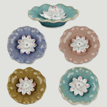 Ceramic flower holder w/flower 11x3.5cm. Assorted colors
