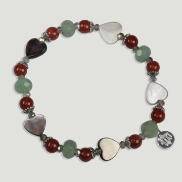 FOREST Silver Bracelet. Jasper, Aventurine and Mother of Pearl heart