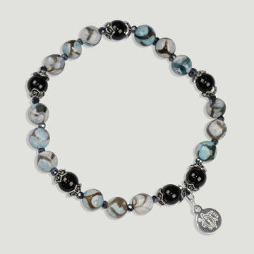 Pulsera SKADE plata. Ágata, Ónix y Cristal