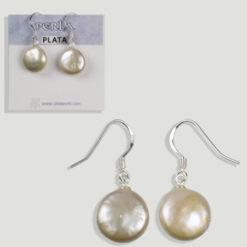 SILVER earring. Pearl button. hippy hook