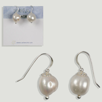 SILVER earring. Ball pearl 10-11mm. hippy hook