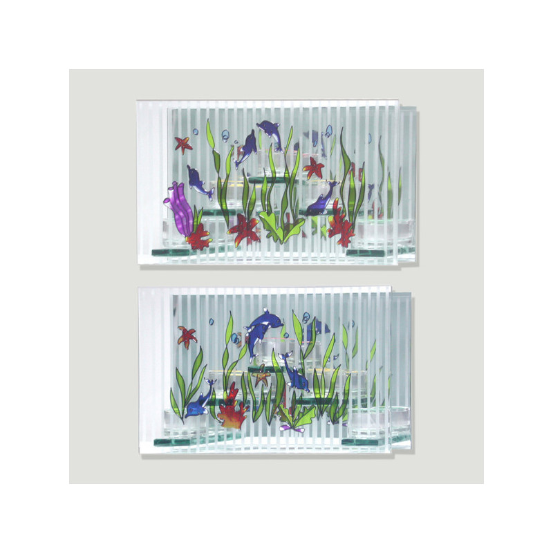 Portavelas cristal delfines 28x15cm Portavelas cristal delfines 28x15cm