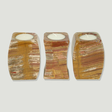 Set of 3 candleholders, Multigreen Onyx model 02