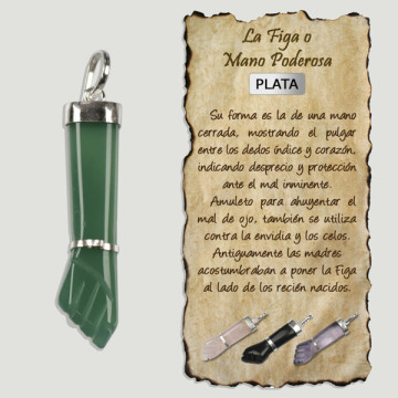 FIGA OR HAND OF POWER. SILVER pendant. Green Quartz