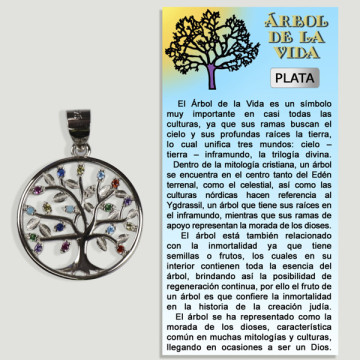 ÁRBOL de la VIDA. Colgante PLATA con Circonitas color. 17 mm