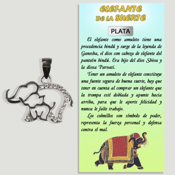 ELEFANTE DOBLE. Colgante PLATA con Circonitas. 21x12 mm