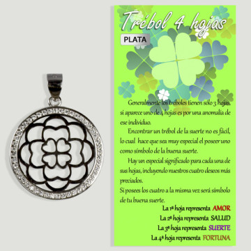 CLOVERS. SILVER Pendant with Zircons. 20x19mm