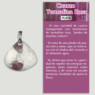 QUARTZ avec TOURMALINE ROSE. Pendentif ARGENT. Formes assorties