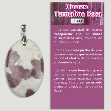 QUARTZ avec TOURMALINE ROSE. Pendentif ARGENT. Formes assorties