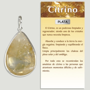 Lunette CITRINE. Pendentif ARGENT. Modèle en forme de larme