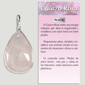 Lunette QUARTZ ROSE. Pendentif ARGENT. Modèle en forme de larme