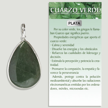 Moldura de QUARTZO VERDE. Pingente PRATA. Modelo de lágrima