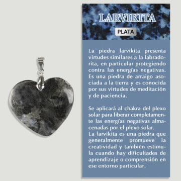 LARVIKITA. Colgante PLATA. Modelo Corazón