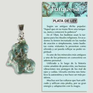 TURQUOISE NATUREL. Pendentif ARGENT. Rugueux